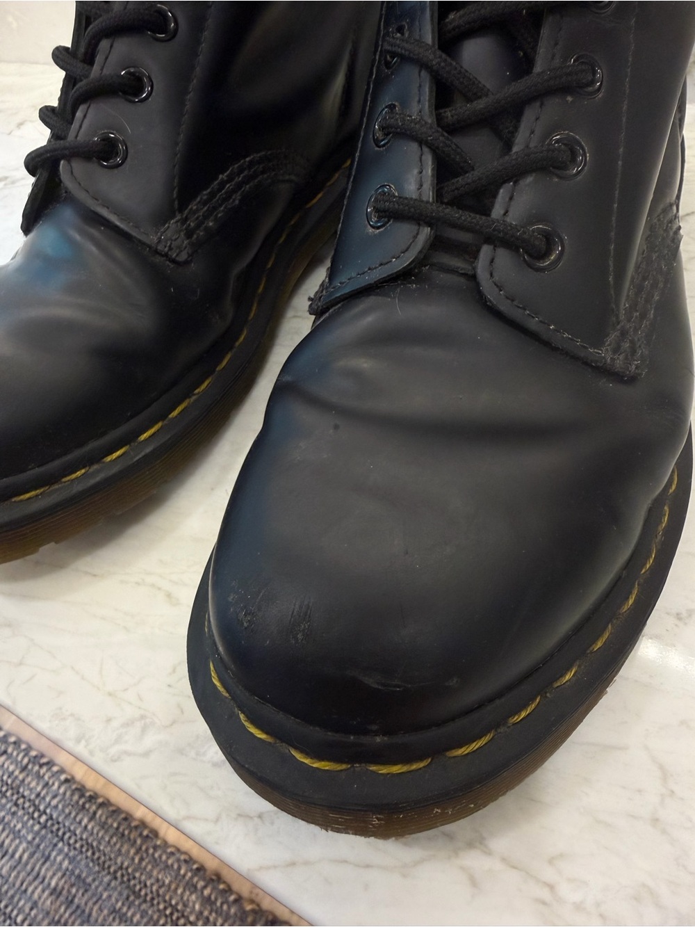 Dr. Martens Black Lace-Up Leather Combat Boots with Yellow Stitching - Picture 7 of 16